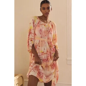 NWT By Anthropologie Tiered Puff-Sleeve Dress Size XXS Orange FC119 Oversize